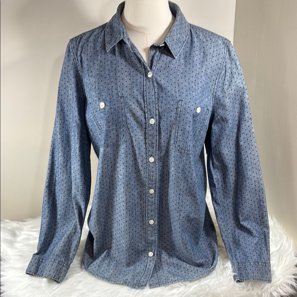 Old Navy Polka Dot Blue Button-Up Shirt